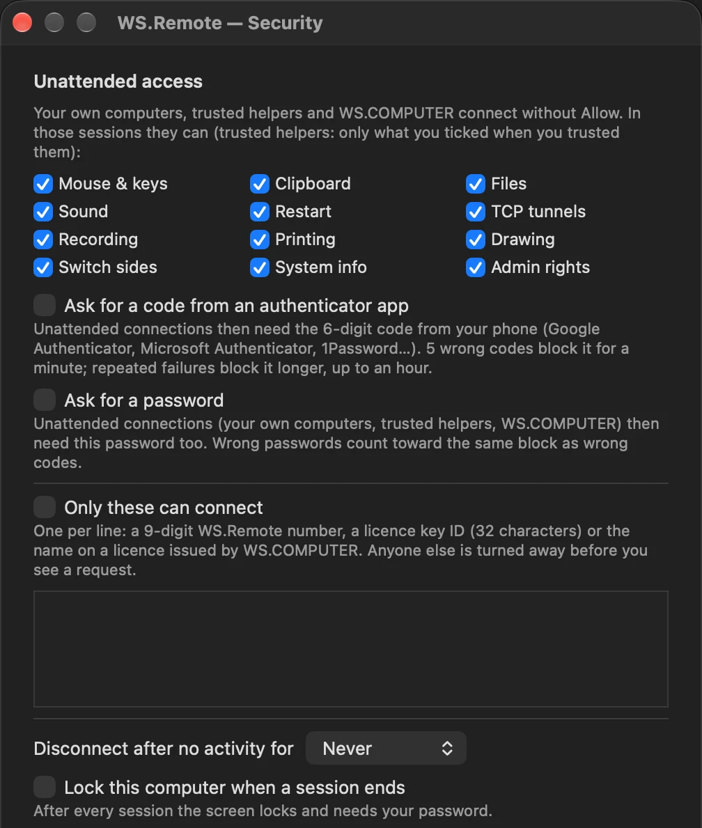 Chat and files stay inside the encrypted session.